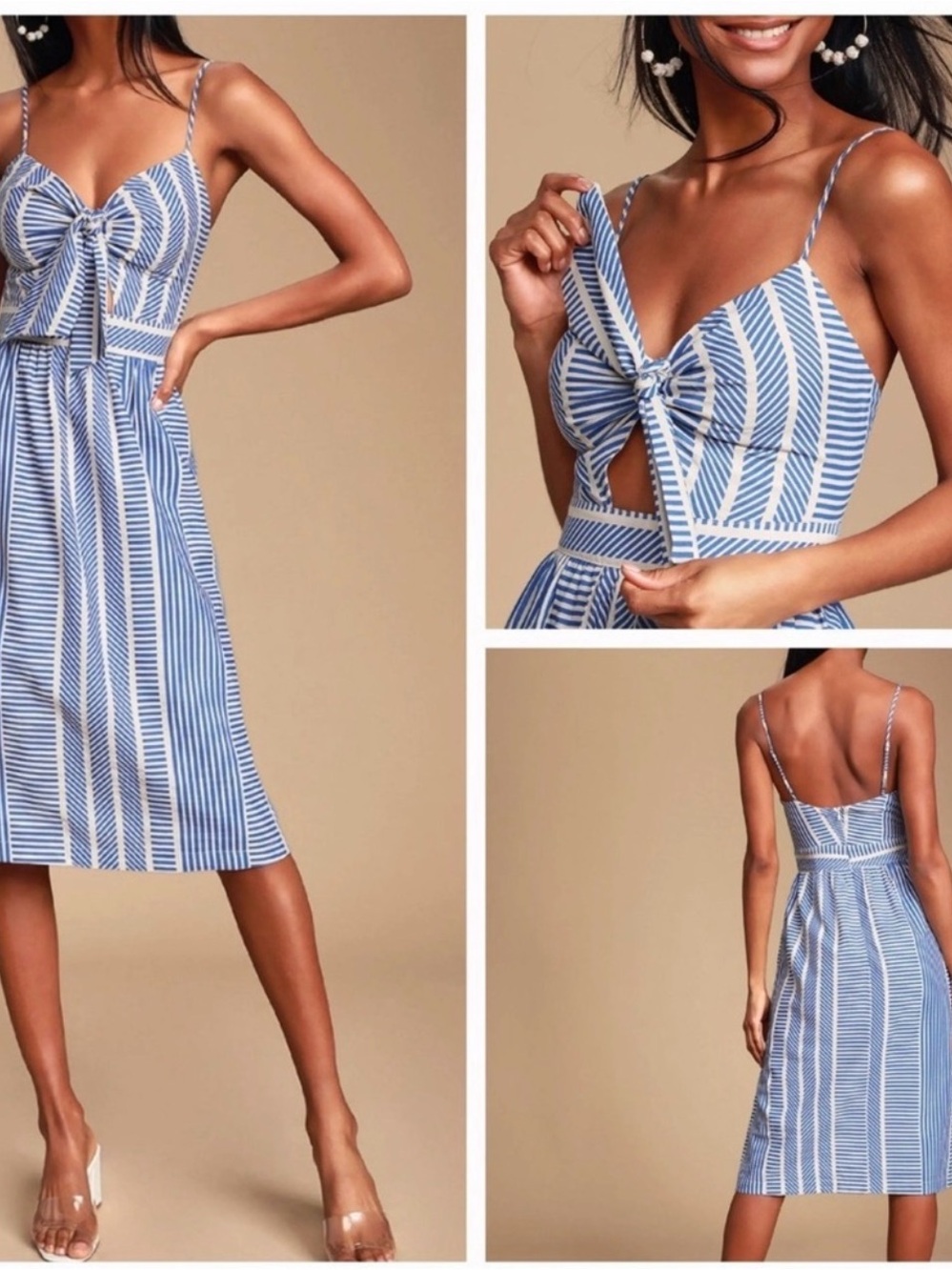 Lush - Blue and White Striped Tie-Front Sundress